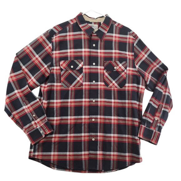 Chaps Men's Long Sleeve Casual Button Up Plaid Fitted Chest Pockets Red Large - Picture 1 of 12